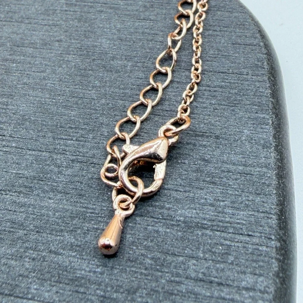 Rose Gold Tone Pear Cut CZ Halo Pendant Necklace Clear Crystal Bridal Jewelry